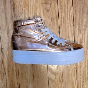 Jeffrey Campbell rose gold platform sneakers